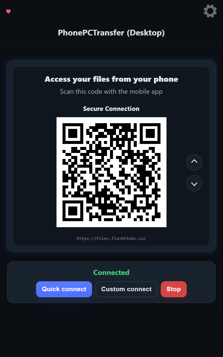 Desktop QR connection screen